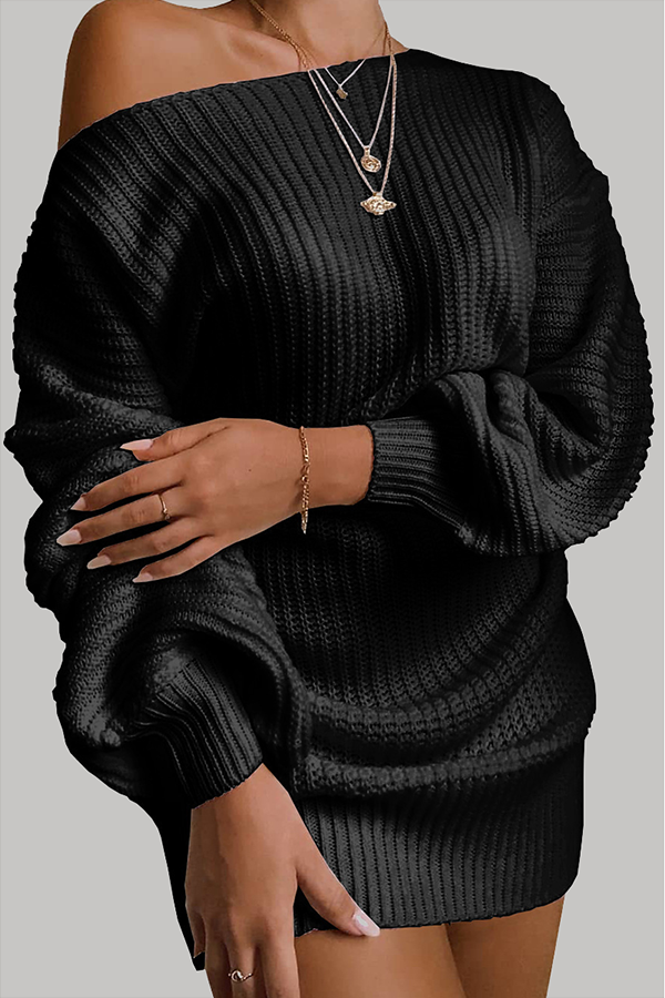 W&W Mode | Lässiges Herbst Off-the-Shoulder Strickkleid für Frauen