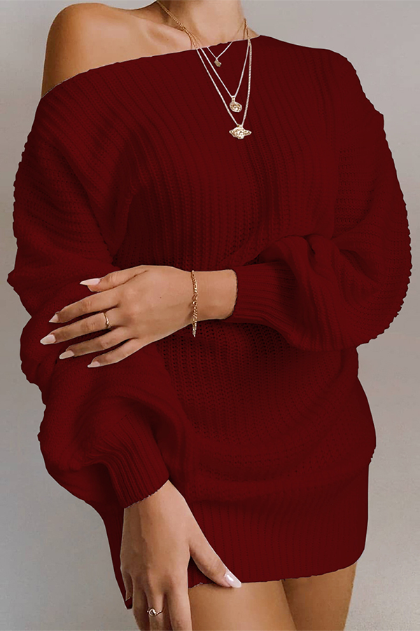 W&W Mode | Lässiges Herbst Off-the-Shoulder Strickkleid für Frauen