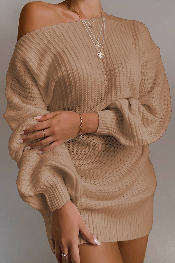 W&W Mode | Lässiges Herbst Off-the-Shoulder Strickkleid für Frauen