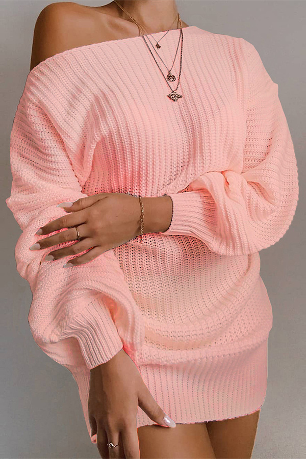 WW | Lässiges Herbst Off-the-Shoulder Strickkleid für Frauen