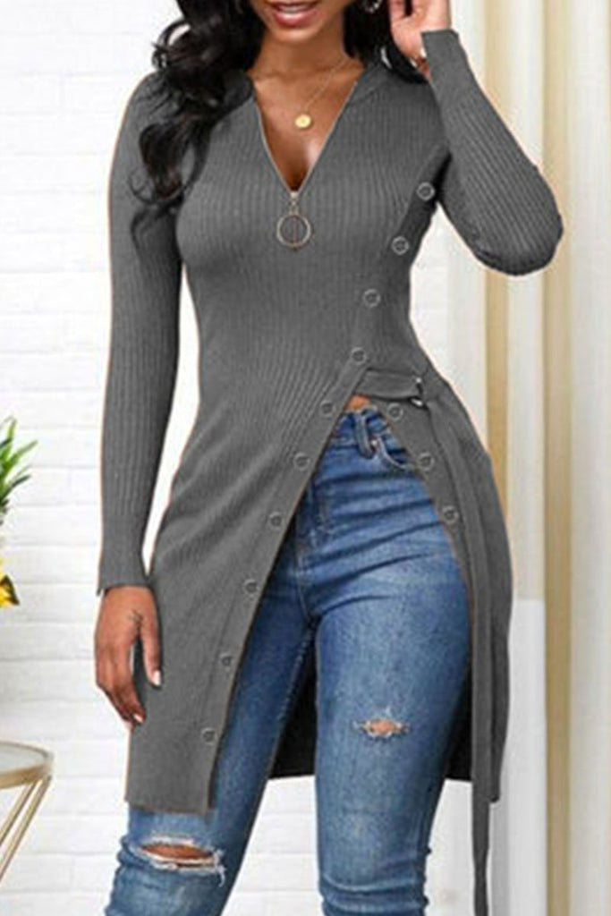 WW | Mode Freizeit Einfarbig Patchwork V-Ausschnitt Tops