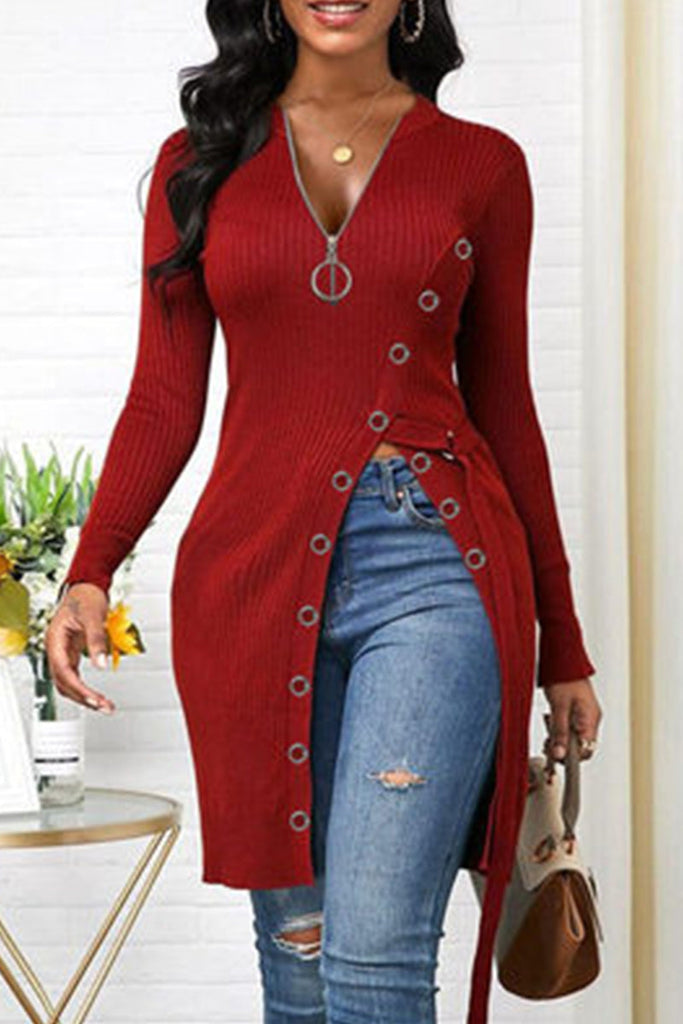 WW | Mode Freizeit Einfarbig Patchwork V-Ausschnitt Tops