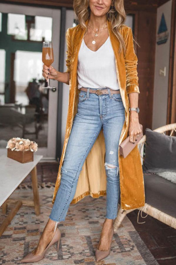W&W Mode - Stylischer langer Mantel mit Reverskragen und langen Ärmeln für Damen