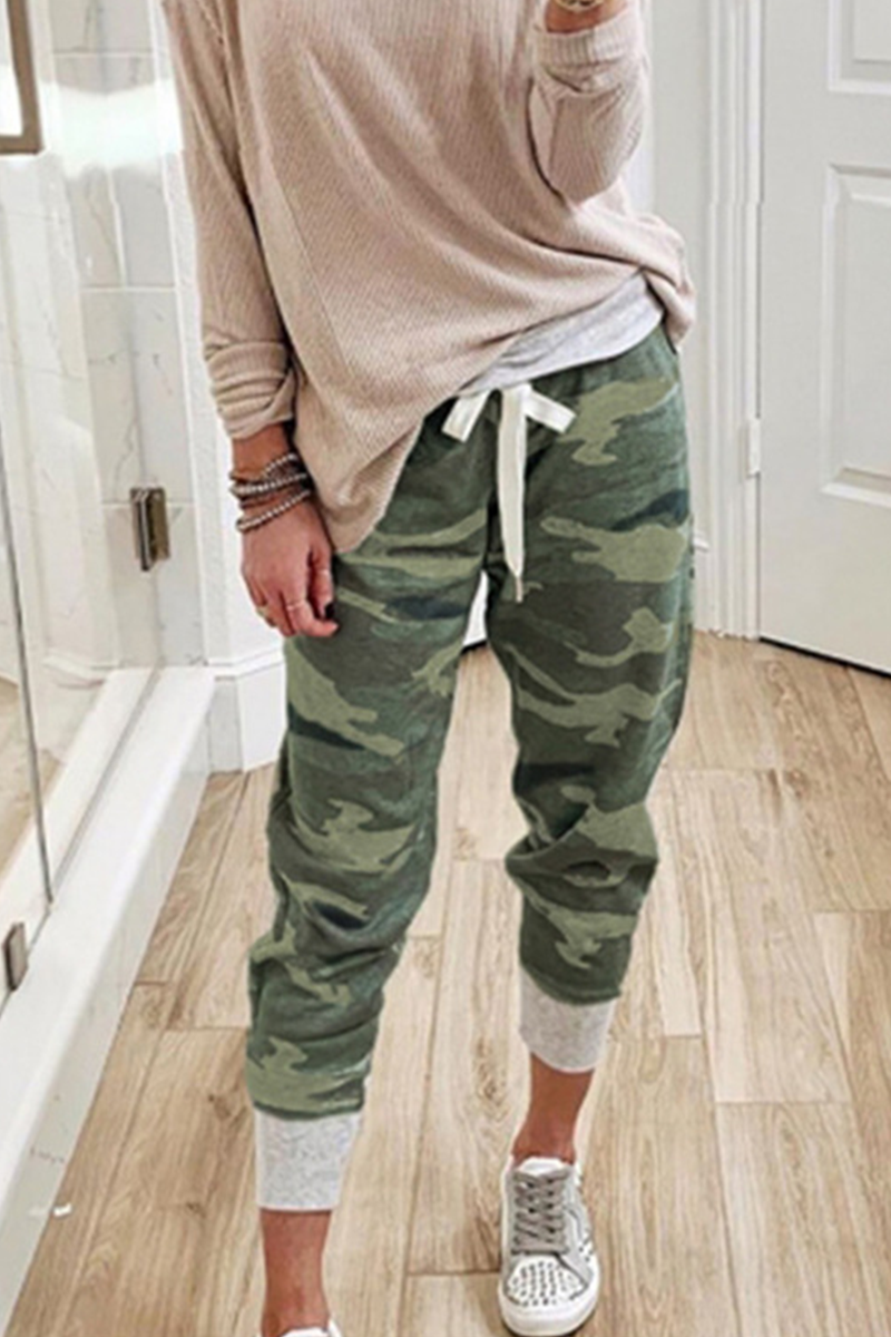 WW | Lässig Camouflage Druck Draw String Capri Patchwork Hosen