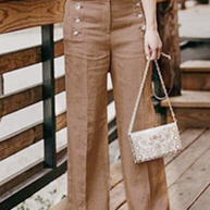 WW | Bequeme Solide Schnalle Gerade Hohe Taille Breite Hosen Einfarbige Farbe Bund