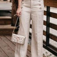 WW | Bequeme Solide Schnalle Gerade Hohe Taille Breite Hosen Einfarbige Farbe Bund