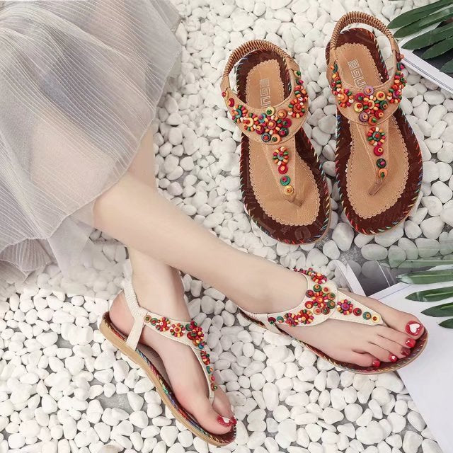 Damen Sandalen mit bunten Zierperlen und rutschfester Sohle W&W Mode