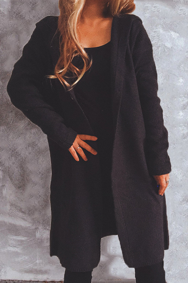 WW | Eleganter und Vielseitiger Langer Strickmantel mit Kapuze