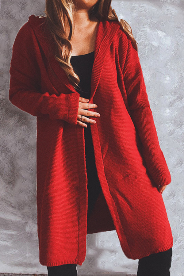 WW | Eleganter und Vielseitiger Langer Strickmantel mit Kapuze