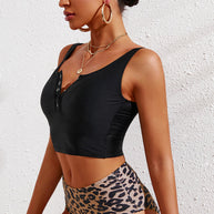 WW | Halb Snap Quadrat-Ausschnitt Tankini-Set