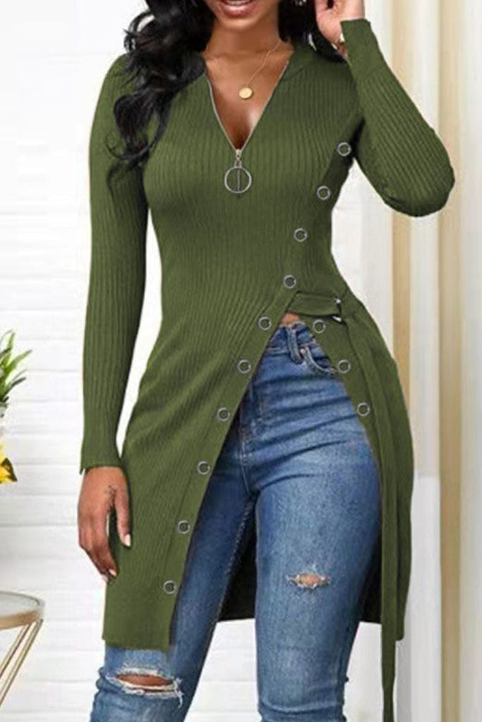 WW | Mode Freizeit Einfarbig Patchwork V-Ausschnitt Tops
