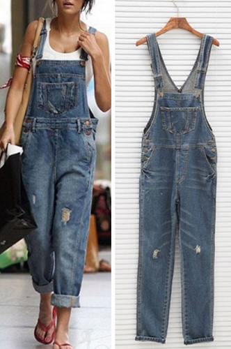 WW | Lockere Einfarbige Split Joint Square Collar Harlan Overalls
