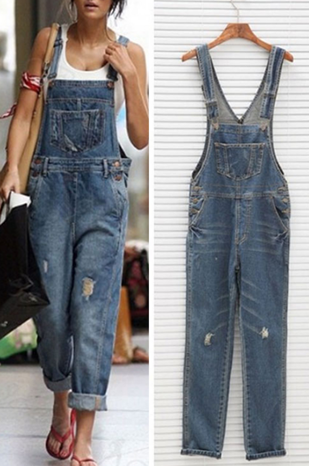WW | Lockere Einfarbige Split Joint Square Collar Harlan Overalls