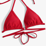 WW | Roter Halter-Triangle-Bikini mit Ringdetail für Damen