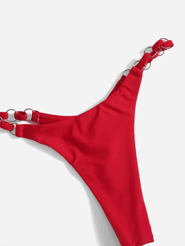 WW | Roter Halter-Triangle-Bikini mit Ringdetail für Damen