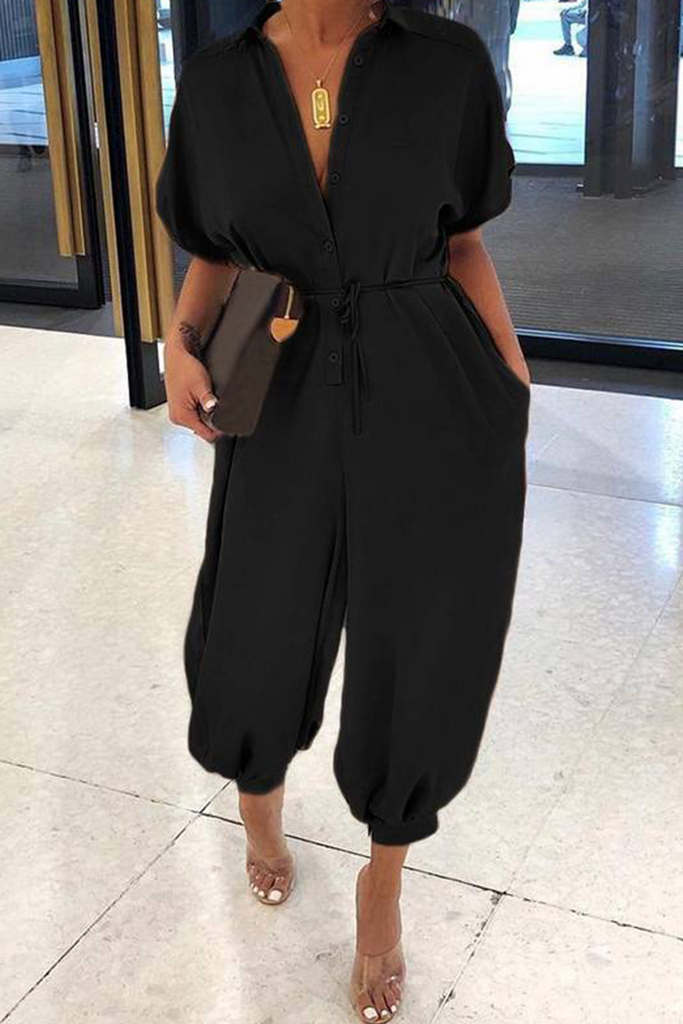 WW | Mode Solid Patchwork V-Ausschnitt Harlan Jumpsuits
