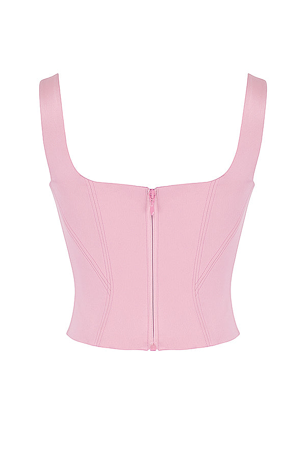Longline-Korsett aus rosa Satin mit langen Ärmeln