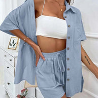 WW | Lässiges Set aus Einfarbigem Hemd und Shorts