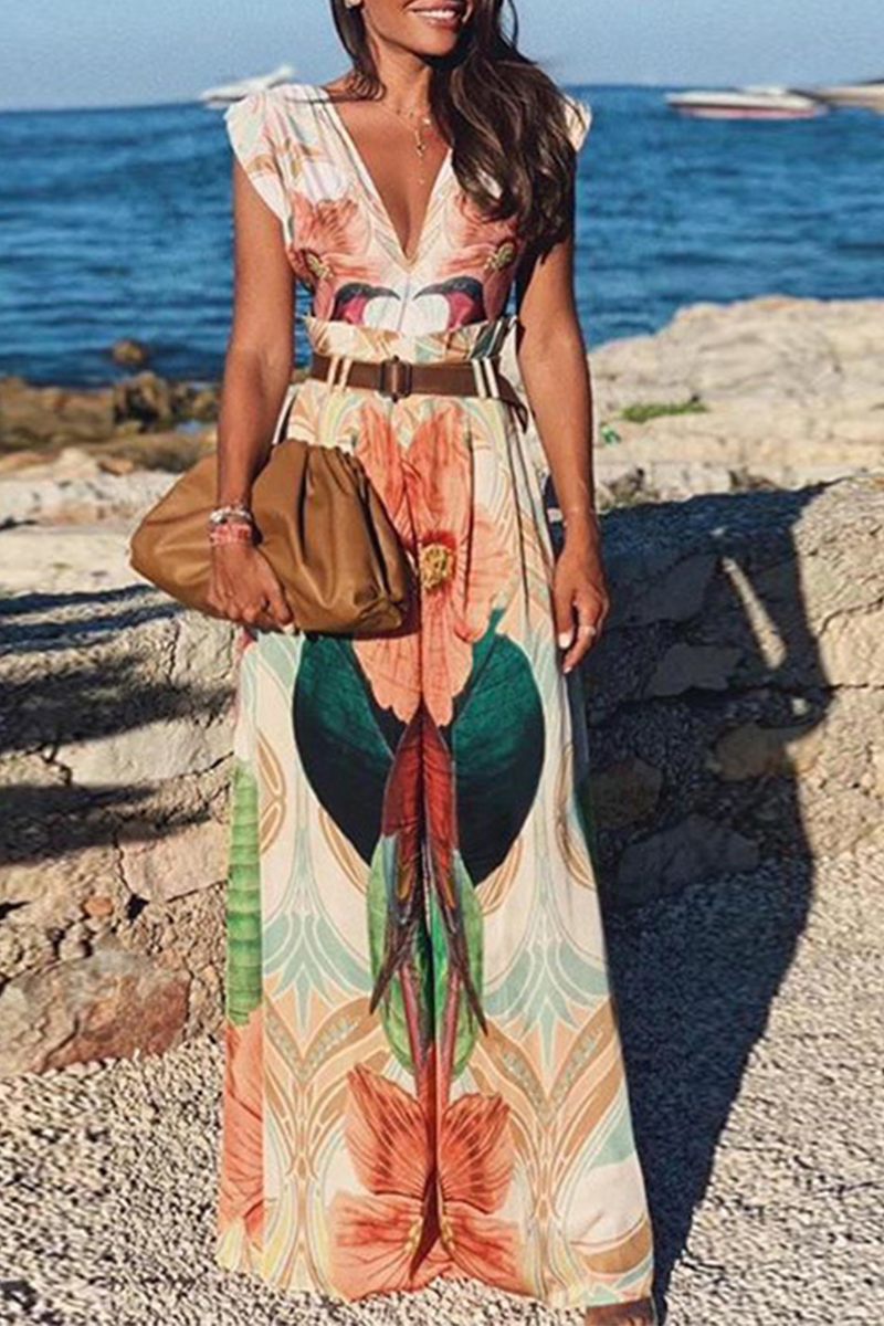WW | Lässige Print Patchwork V-Ausschnitt Gerade Jumpsuits