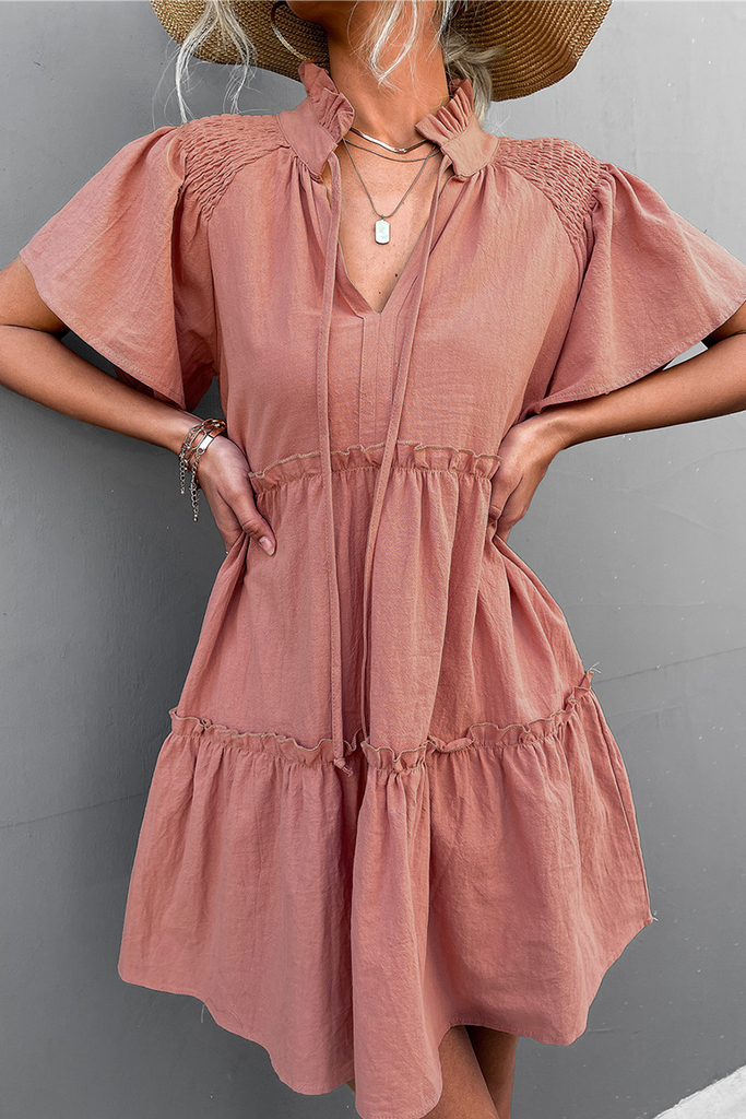 WW | Patchwork Kleid mit Kuchenrock und V-Ausschnitt