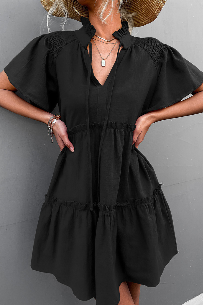 WW | Patchwork Kleid mit Kuchenrock und V-Ausschnitt