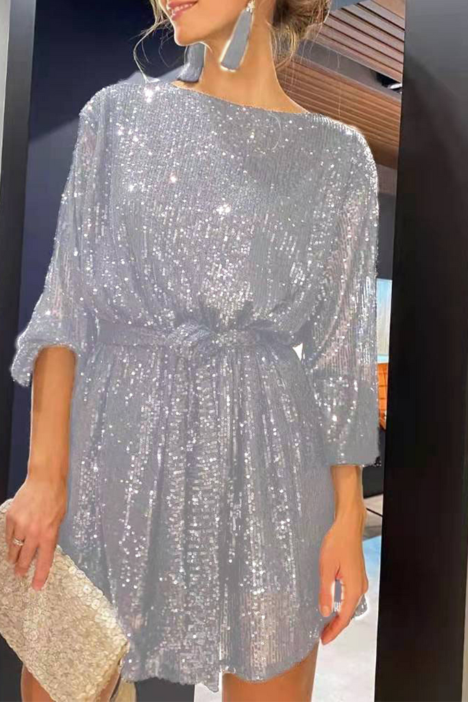 WW | Sexy Solid Pailletten Schulterfrei Taille Röcke Kleider