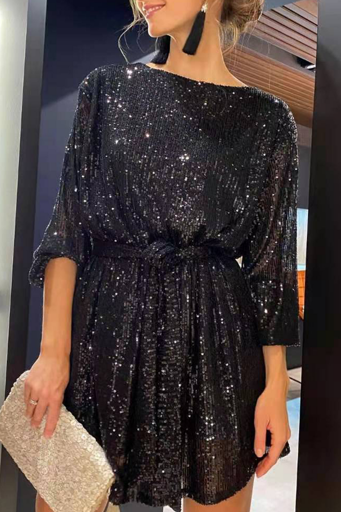WW | Sexy Solid Pailletten Schulterfrei Taille Röcke Kleider