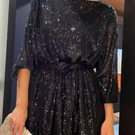 WW | Sexy Solid Pailletten Schulterfrei Taille Röcke Kleider