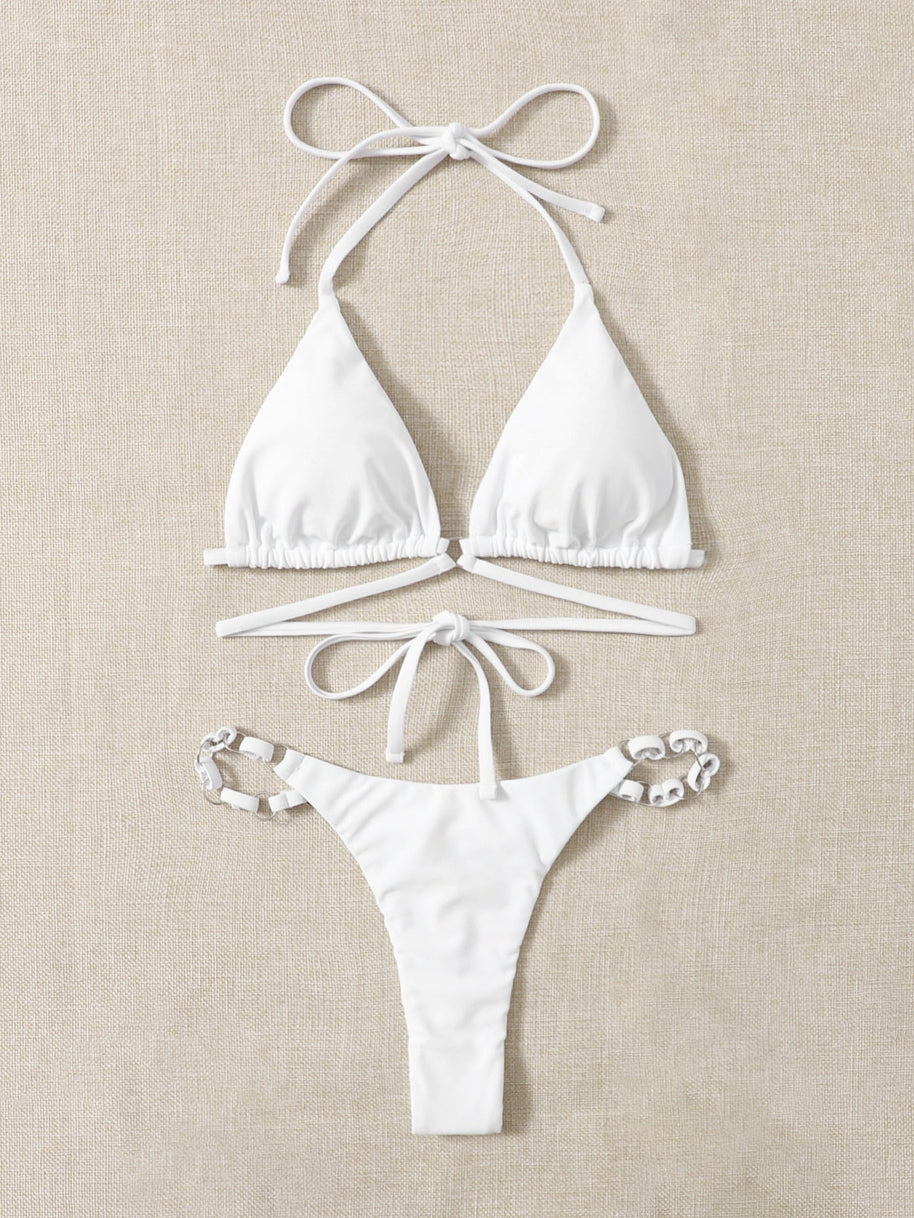 WW | Roter Halter-Triangle-Bikini mit Ringdetail für Damen