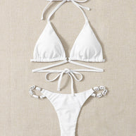 WW | Roter Halter-Triangle-Bikini mit Ringdetail für Damen