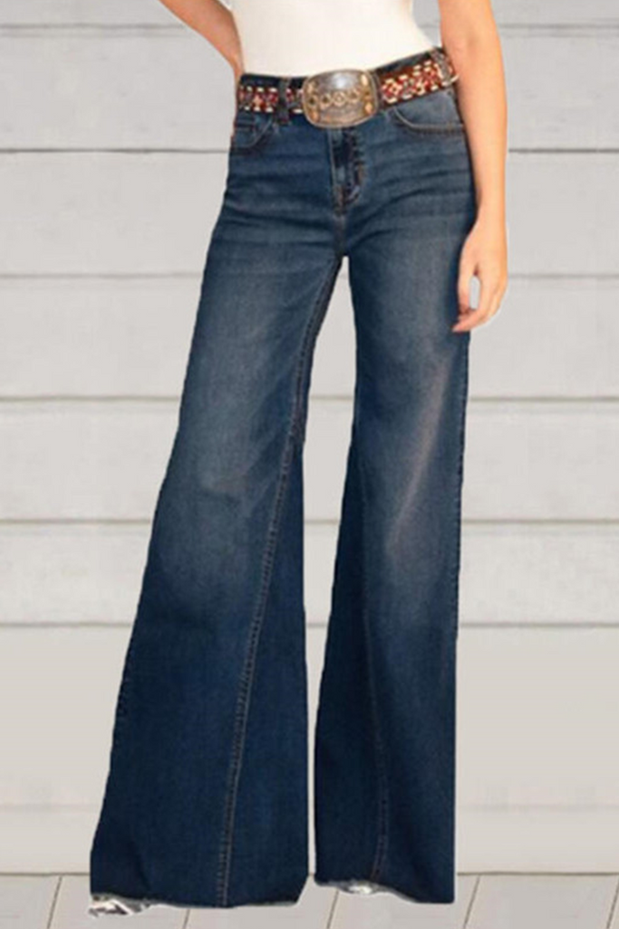 WW | Lässig Einfarbig Split Joint Mid Waist Boot Cut Denim Jeans