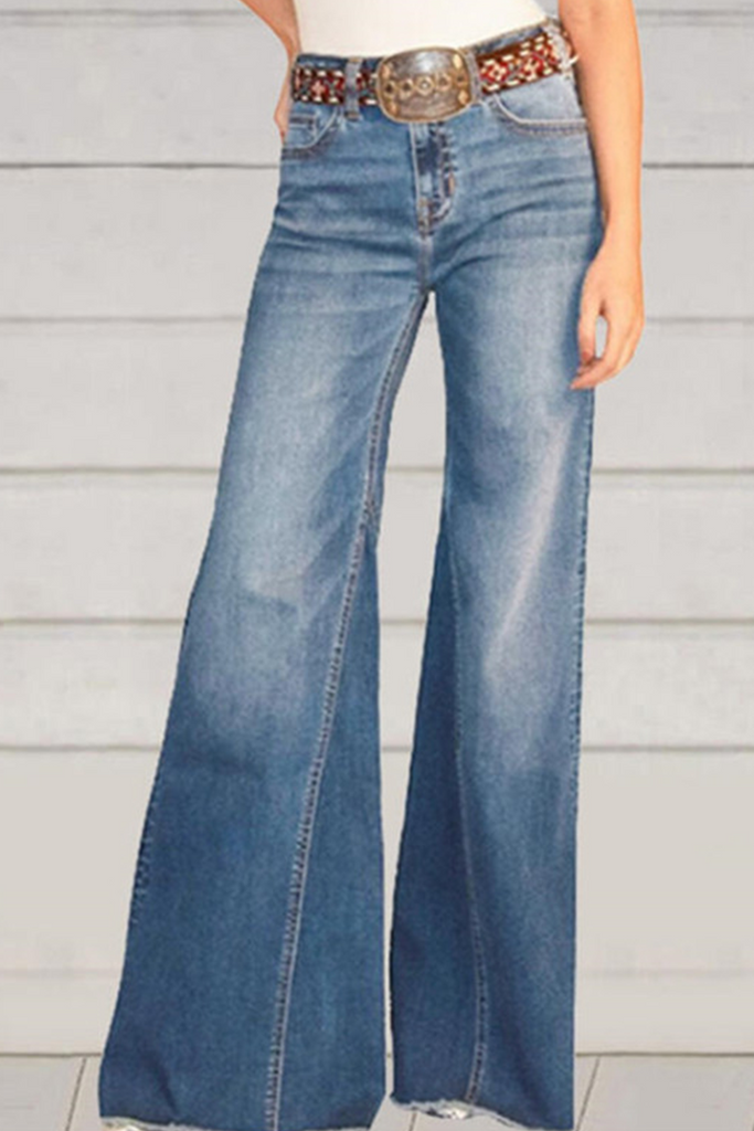 WW | Lässig Einfarbig Split Joint Mid Waist Boot Cut Denim Jeans