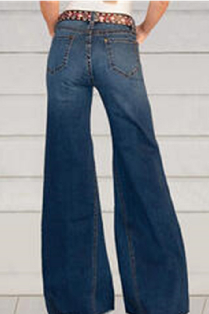 WW | Lässig Einfarbig Split Joint Mid Waist Boot Cut Denim Jeans