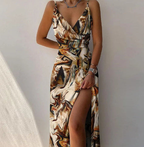 W&W Mode | V-Ausschnitt Midikleid Mit Druck Und Schlitz