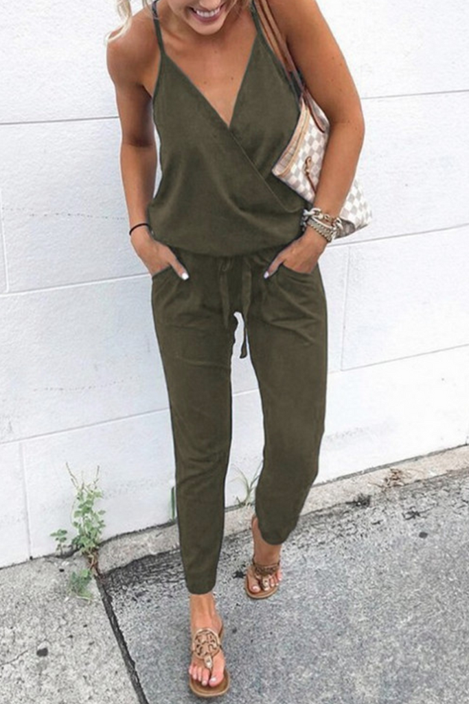 WW | Fashion Solid Patchwork Spaghetti-Träger Harlan Jumpsuits
