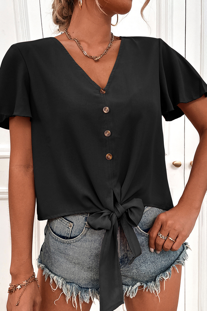 WW | Lässige Punkt Split Joint V-Neck Tops