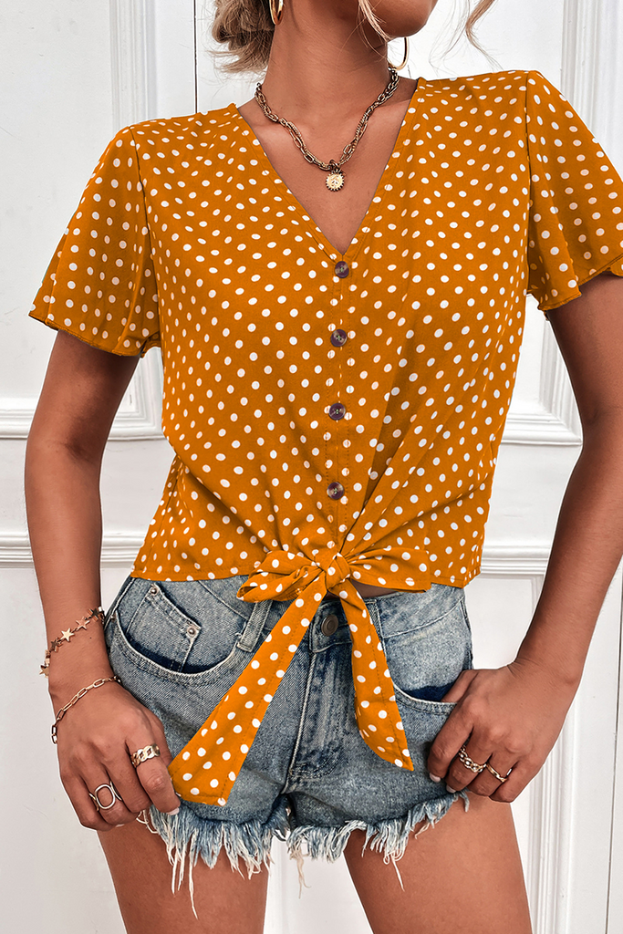 WW | Lässige Punkt Split Joint V-Neck Tops