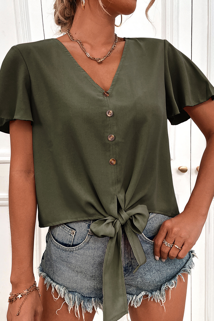 WW | Lässige Punkt Split Joint V-Neck Tops
