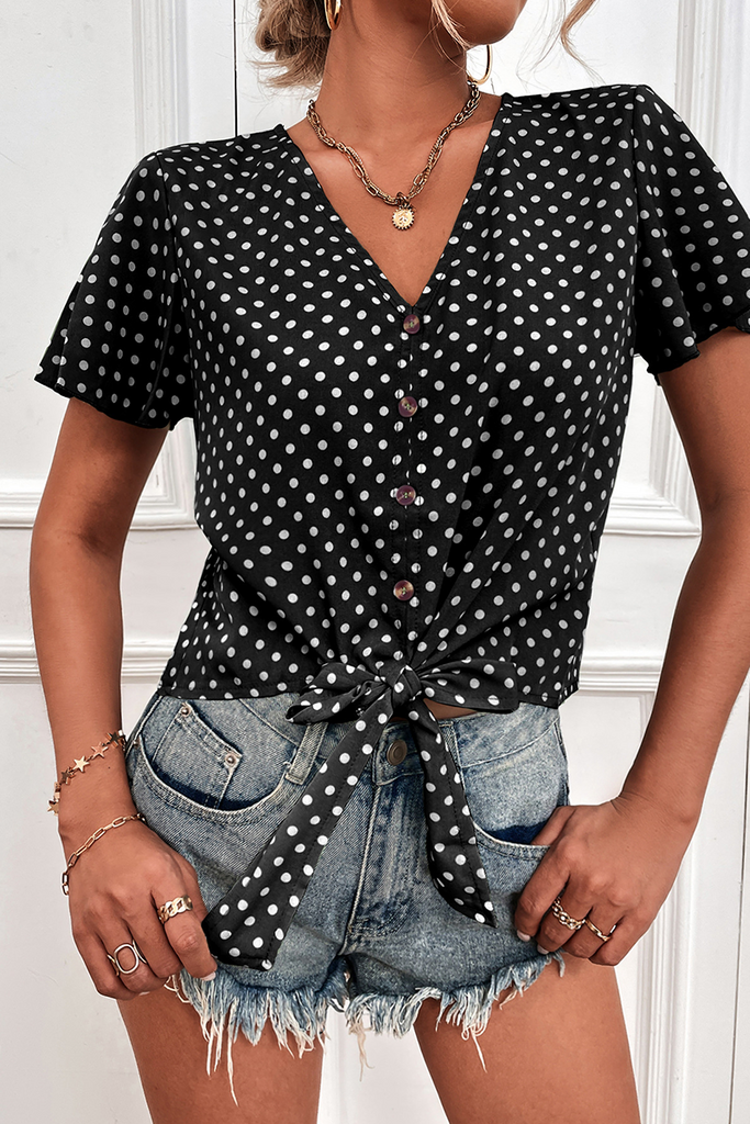 WW | Lässige Punkt Split Joint V-Neck Tops