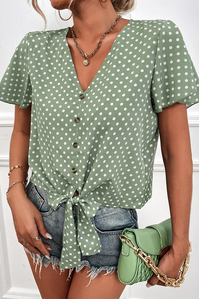 WW | Lässige Punkt Split Joint V-Neck Tops