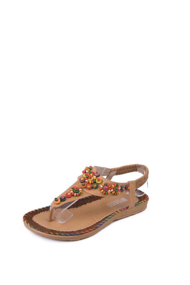 Damen Sandalen mit bunten Zierperlen und rutschfester Sohle W&W Mode