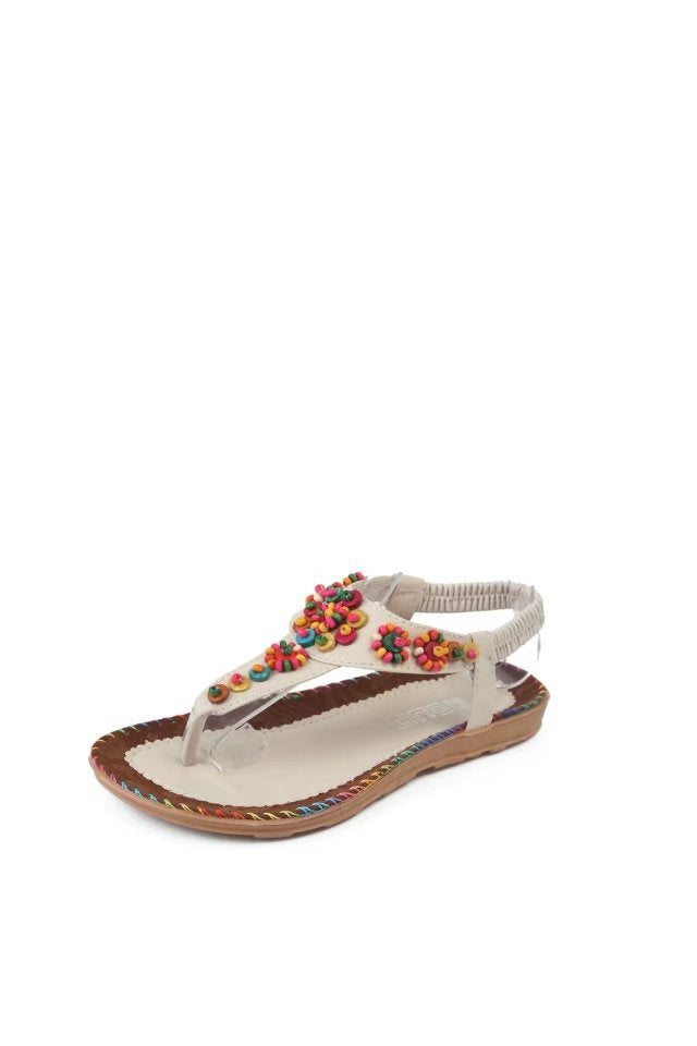 Damen Sandalen mit bunten Zierperlen und rutschfester Sohle W&W Mode