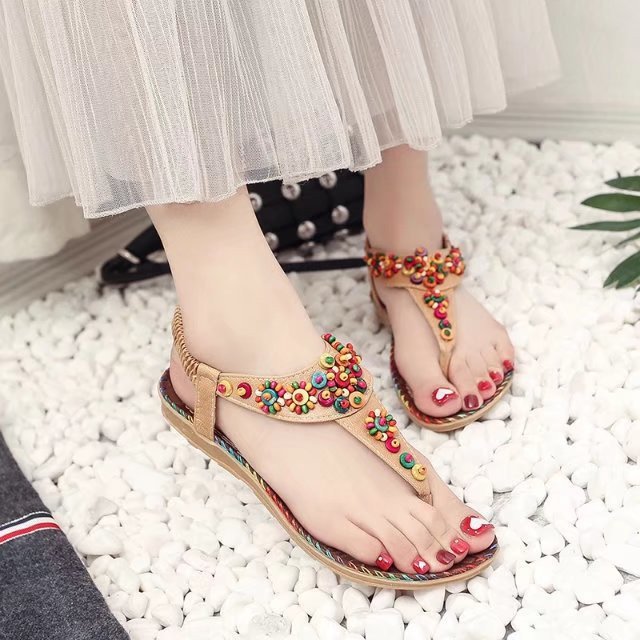Damen Sandalen mit bunten Zierperlen und rutschfester Sohle W&W Mode