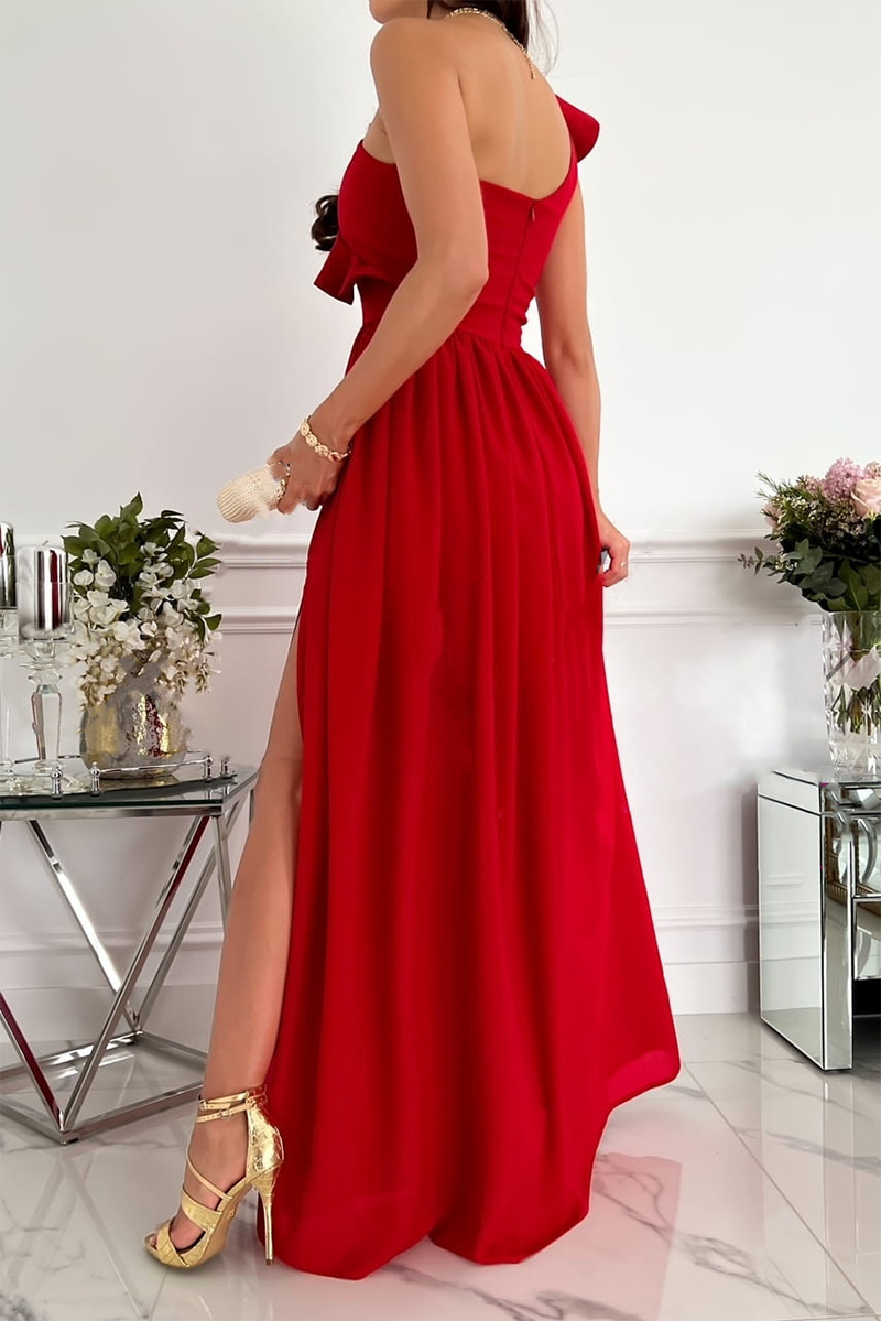 WW | Lässiges Unifarben Flounces Ein Schulter Kuchenrock Kleider- 6 Farben