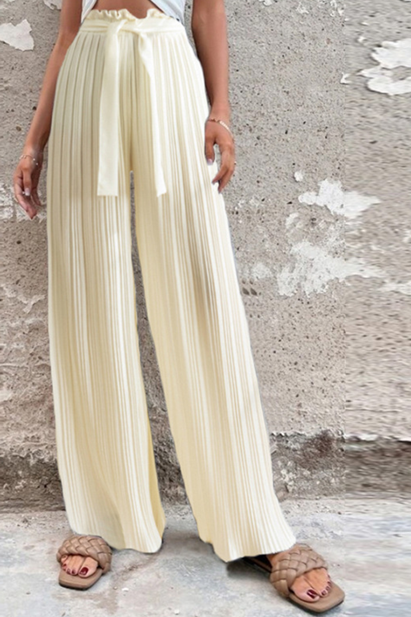 WW | Fashion Unifarben Falten Lose Mittlere Taille Weite Bein Einfarbige Hosen - 4 Farben