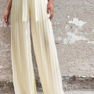 WW | Fashion Unifarben Falten Lose Mittlere Taille Weite Bein Einfarbige Hosen - 4 Farben