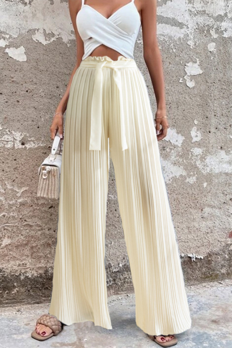 WW | Fashion Unifarben Falten Lose Mittlere Taille Weite Bein Einfarbige Hosen - 4 Farben