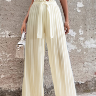 WW | Fashion Unifarben Falten Lose Mittlere Taille Weite Bein Einfarbige Hosen - 4 Farben