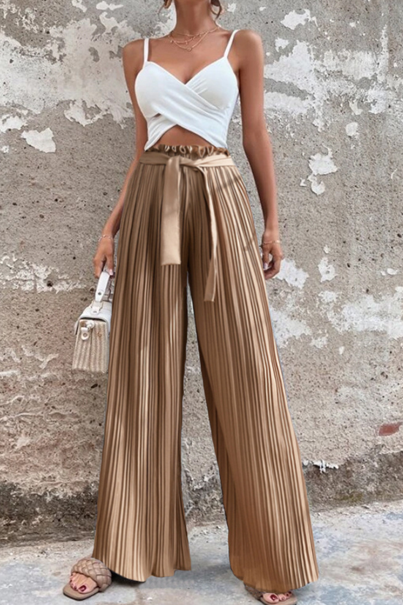 WW | Fashion Unifarben Falten Lose Mittlere Taille Weite Bein Einfarbige Hosen - 4 Farben