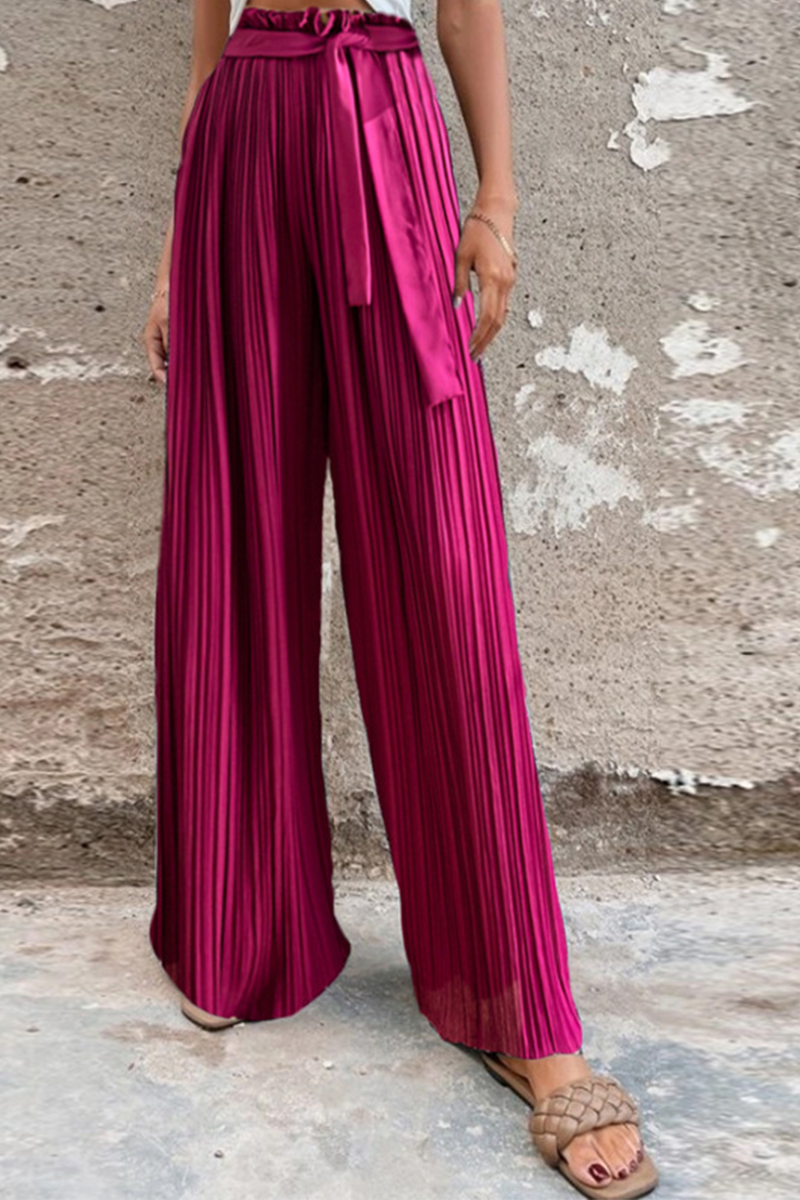 WW | Fashion Unifarben Falten Lose Mittlere Taille Weite Bein Einfarbige Hosen - 4 Farben